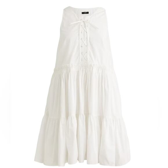 J CREW Tiered Lace-Up Mini Dress in Cotton Poplin Flutter Flowy White XXS NEW - Picture 1 of 6